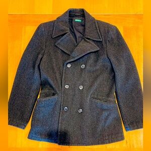 Vintage United Colors of Benetton charcoal wool pea coat
